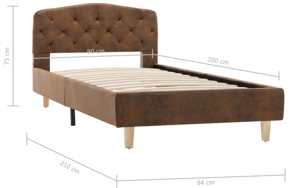 Estrutura de cama 90x200 cm camurça artificial castanho