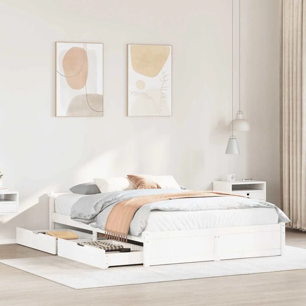 vidaXL Cama sem colchão 135x190 cm madeira de pinho maciça branco