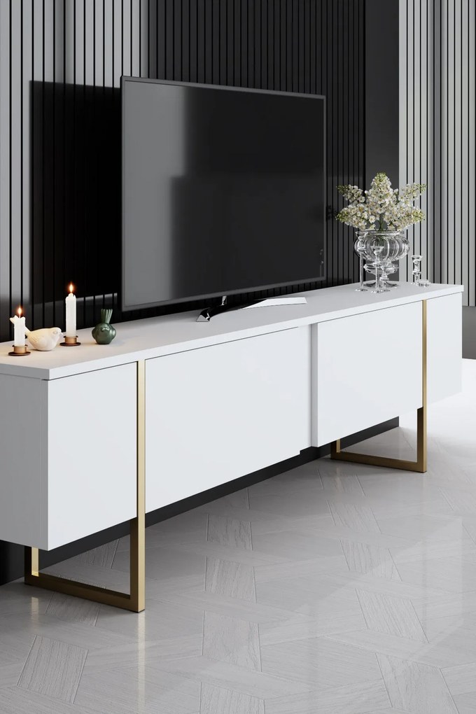 Conjunto de Mobiliário de Sala de Estar Luxe – Branco e Dourado – Cons