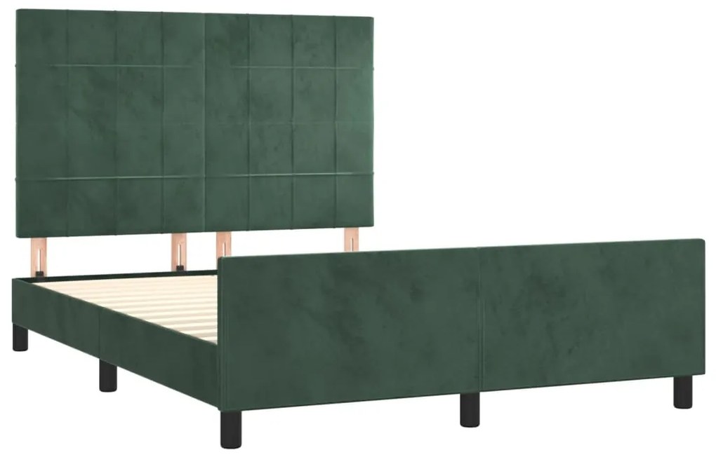 Estrutura de cama c/ cabeceira 140x190 cm veludo verde-escuro