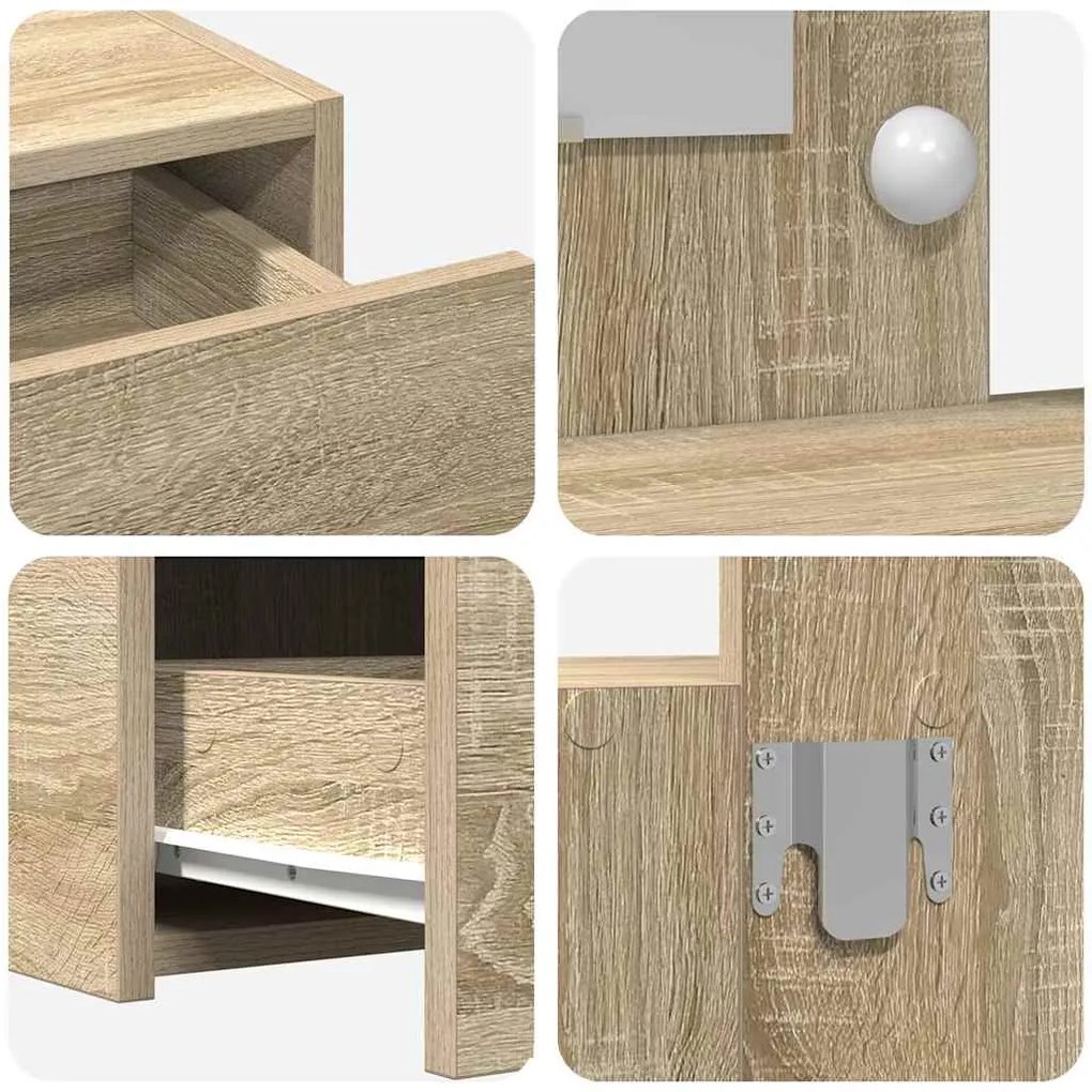 Mesa de Maquilhagem de Parede com Luzes LED em Carvalho Sonoma