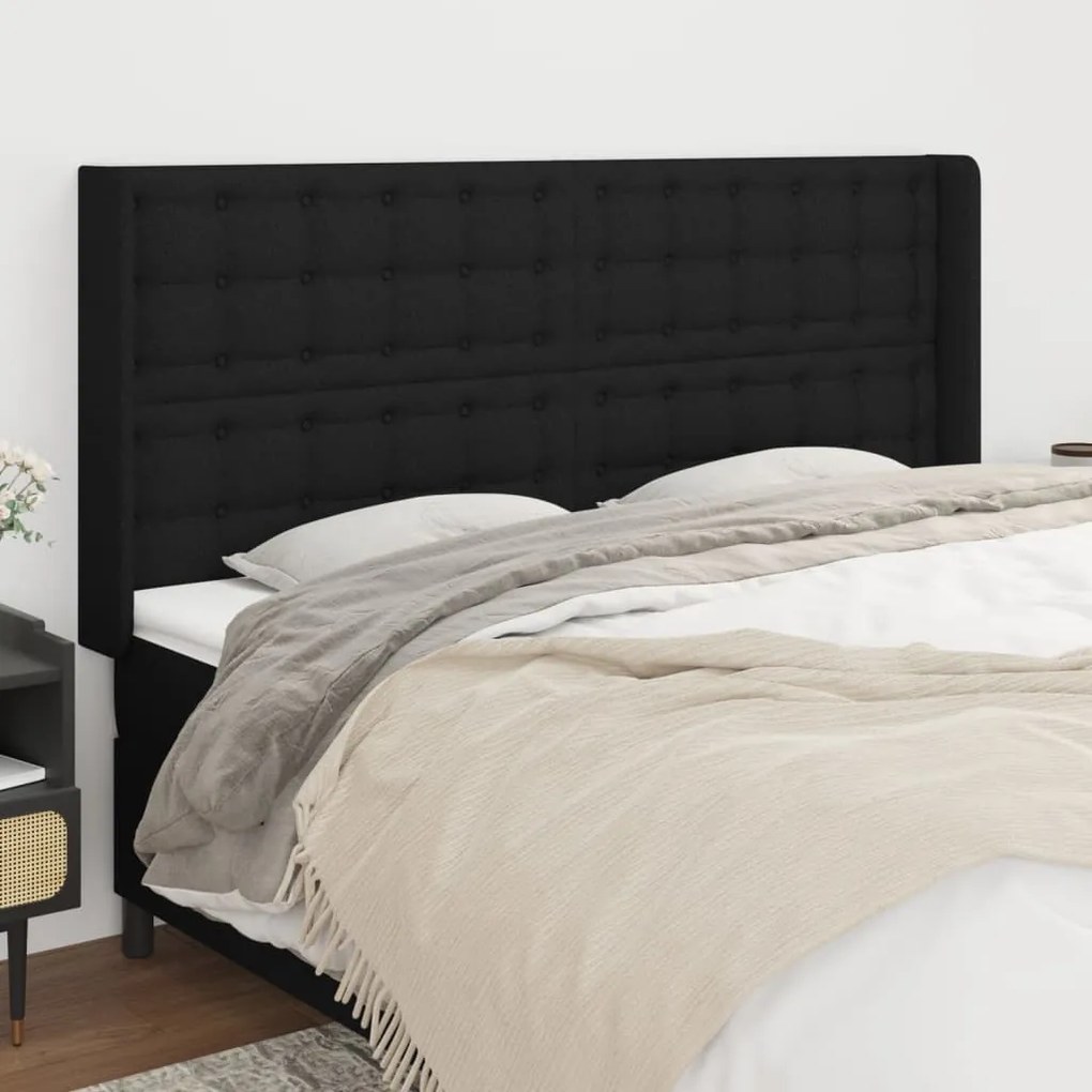 Cabeceira de cama c/ abas tecido 183x16x118/128 cm preto