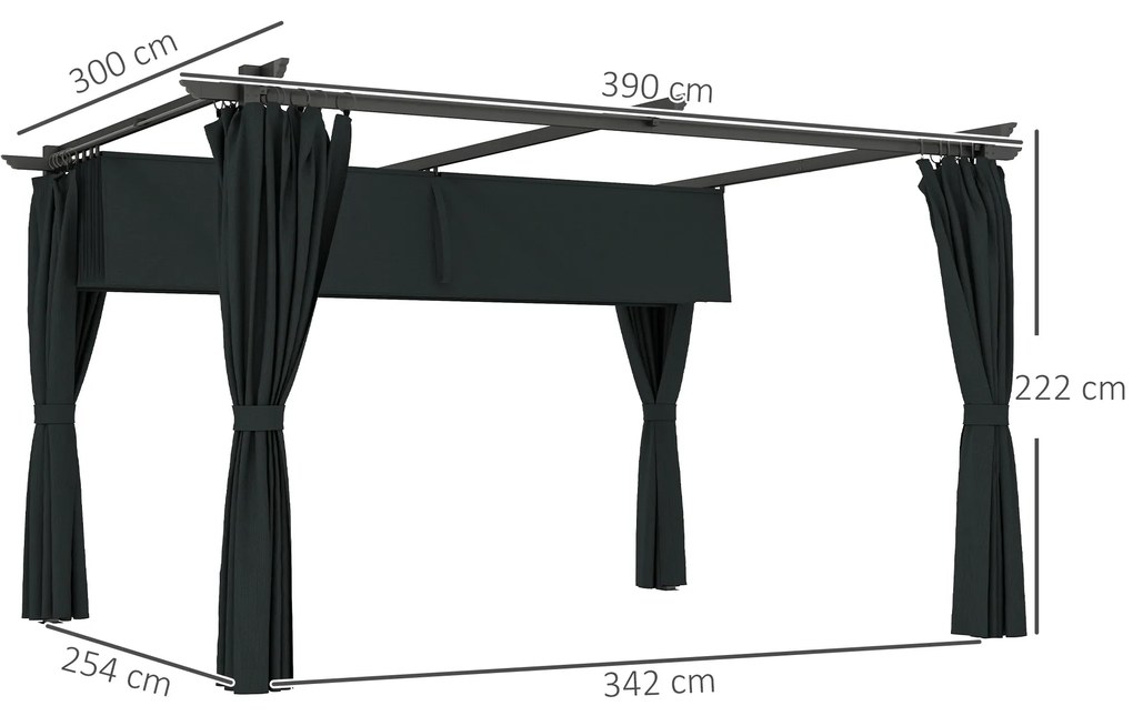 Pérgola com Teto Retrátil 3,9x3x2,2 m Paredes Laterais Tecido de Poliéster Anti UV Pérgola para Jardim Cinzento