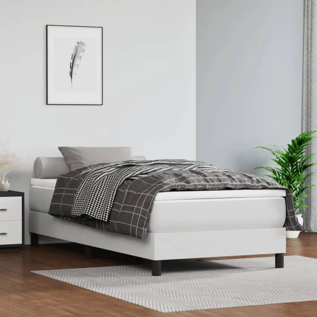 vidaXL Estrutura de cama com molas 100x200 cm couro artificial branco
