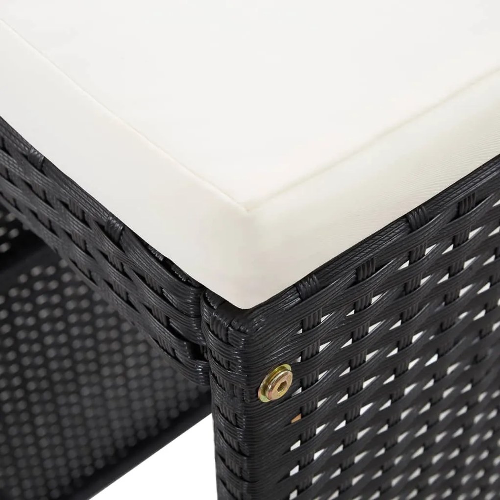 7 pcs conjunto bar para jardim c/ almofadões vime PE preto