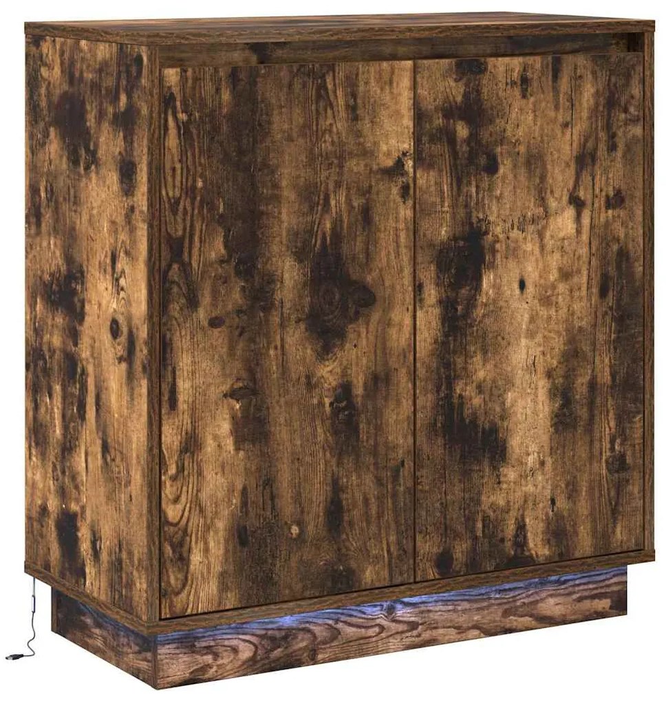 Aparador vidaXL com LED Carvalho Fumado 71x34,5x75 cm Madeira de Engen