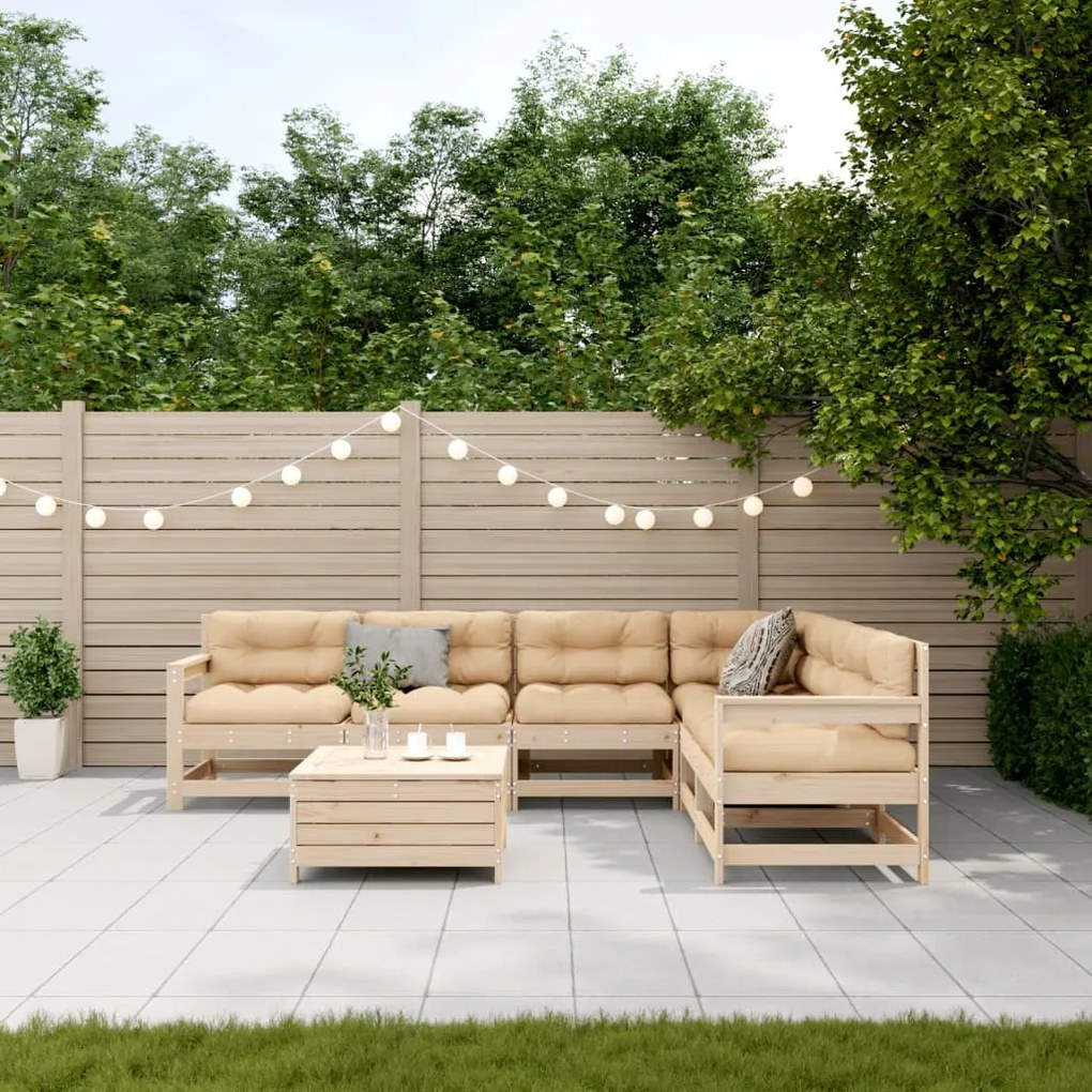 7 pcs conjunto lounge de jardim c/ almofadões pinho maciço