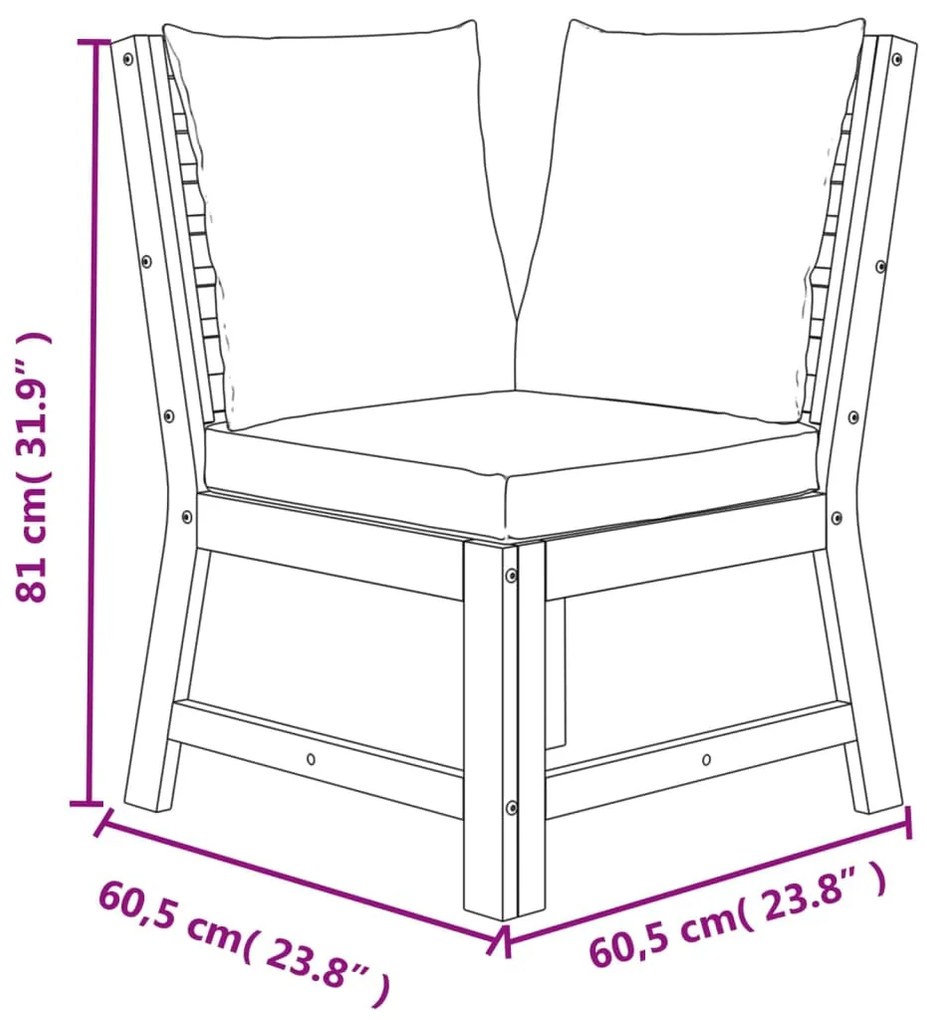 6 pcs conjunto de jantar p/ jardim c/ almofadões acácia maciça