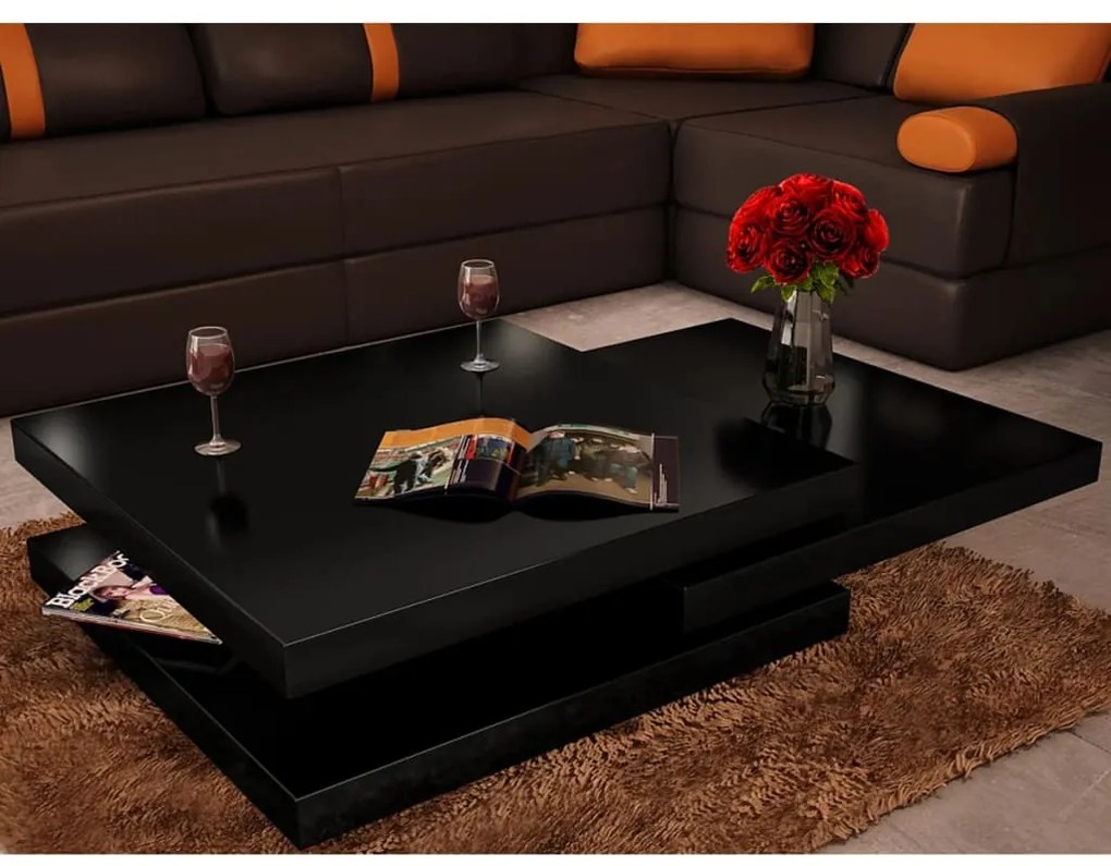 vidaXL Mesa de centro 3 níveis preto brilhante