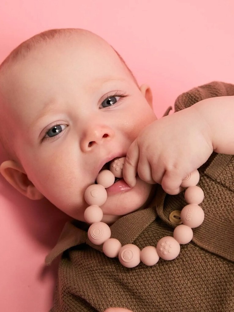 Anel de dentição de pérolas BIBS rosa-blush