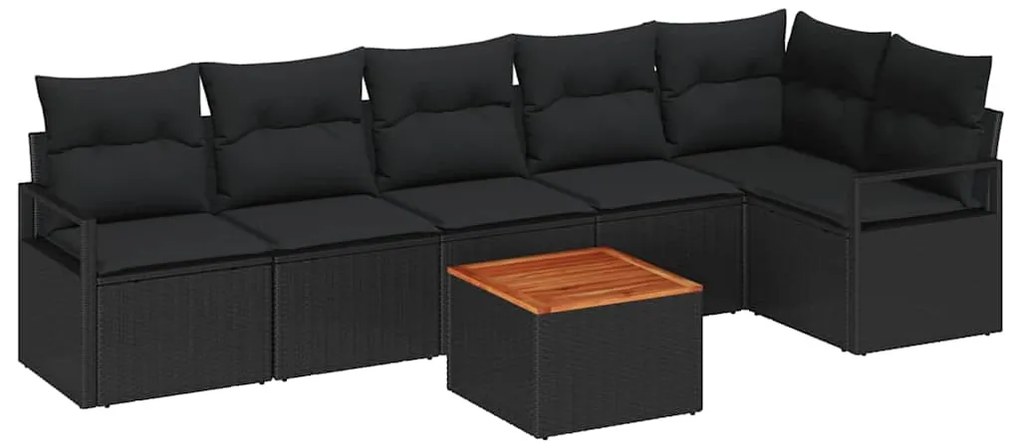 Conjunto de Sofá de Jardim 7 pcs Preto Grande Ratan, Madeira