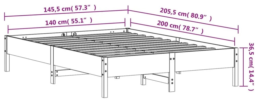 Cama sem colchão 140x200 cm madeira de pinho maciça branco