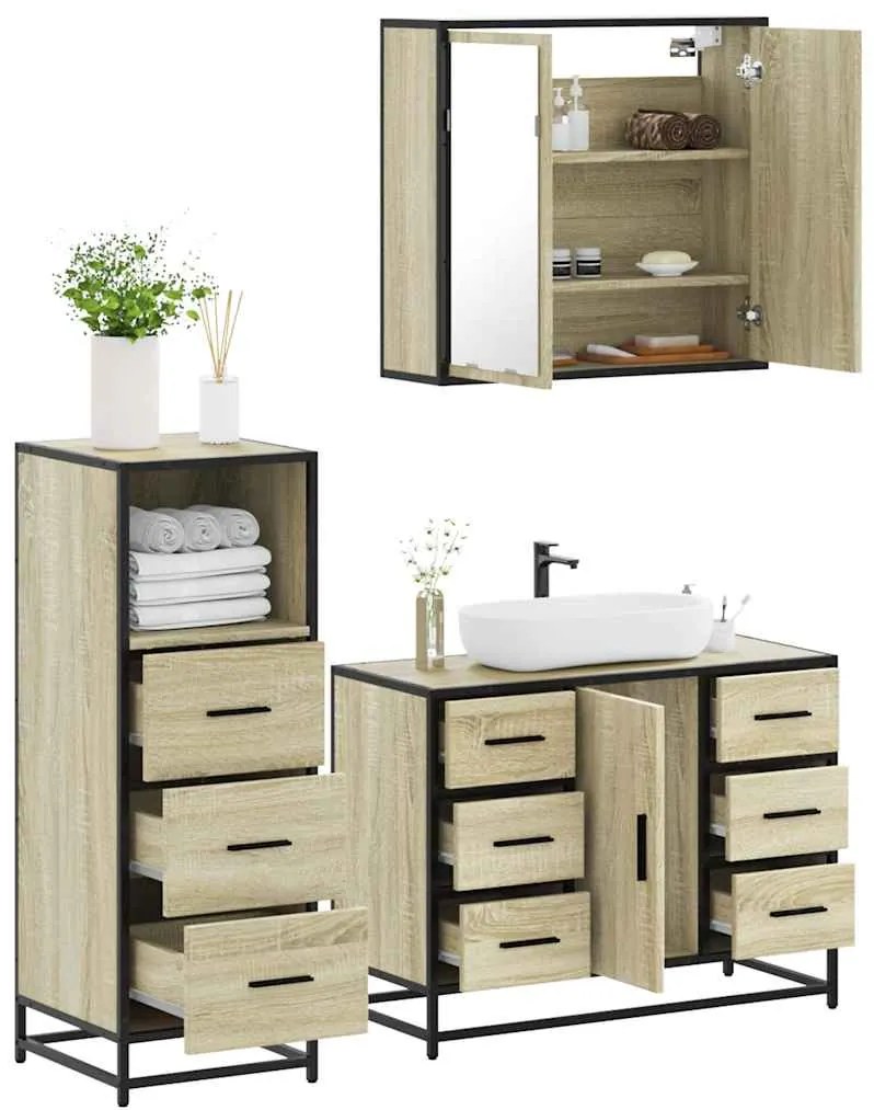vidaXL 3 pcs conj. móveis casa banho derivados madeira carvalho sonoma