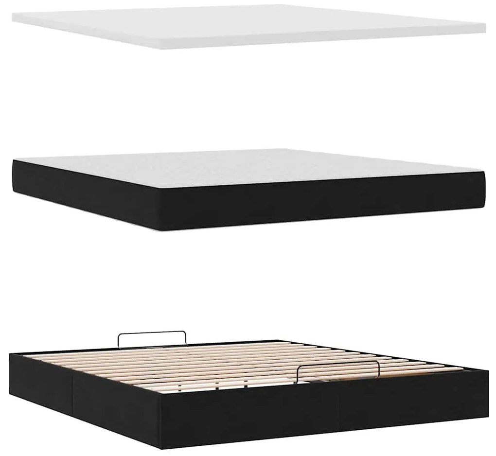 Estrutura de cama otomana com colchão 160x200 cm veludo preto