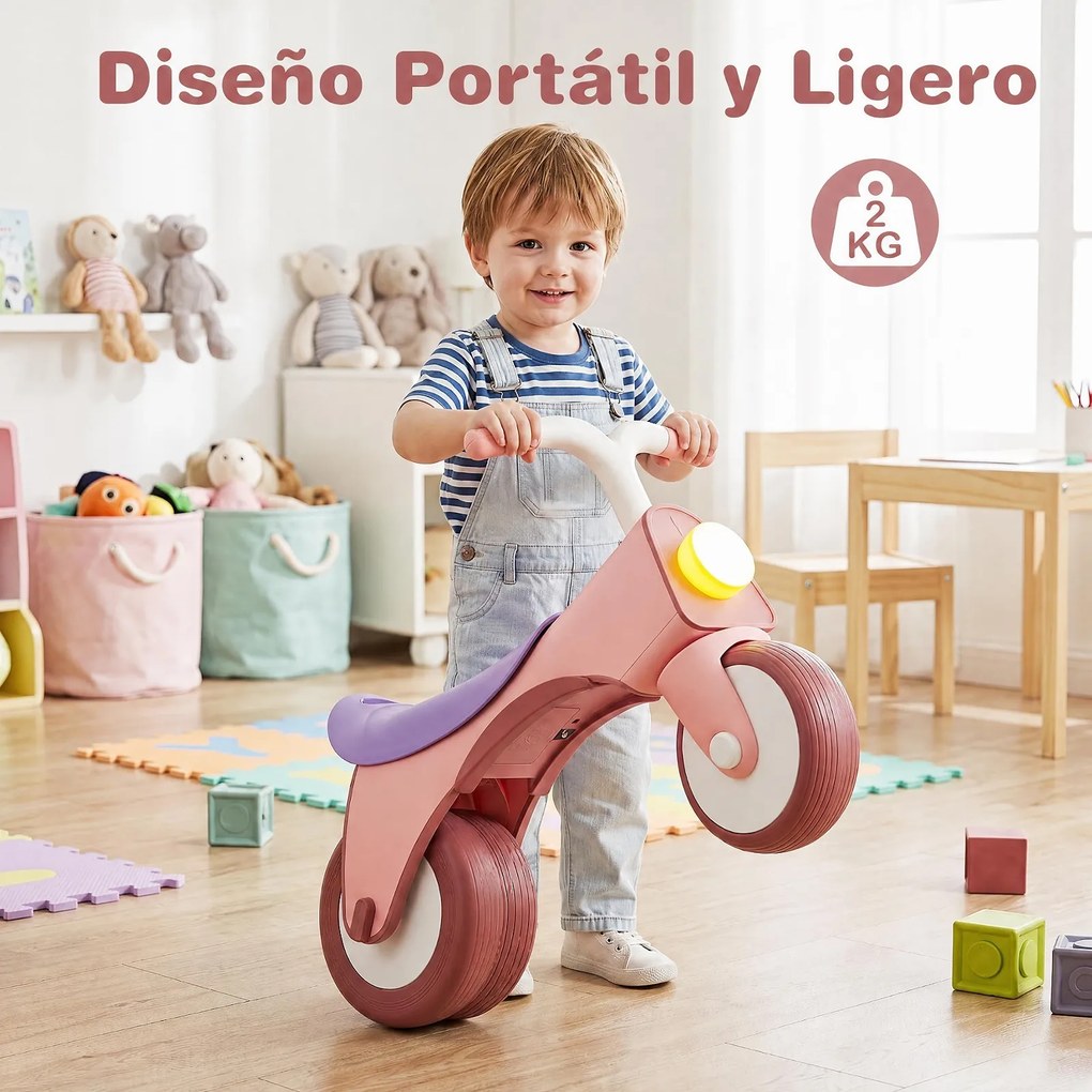 Bicicleta de Equilíbrio Infantil, 54 x 29 x 45 cm, Com Luz e Música, cor-de-rosa