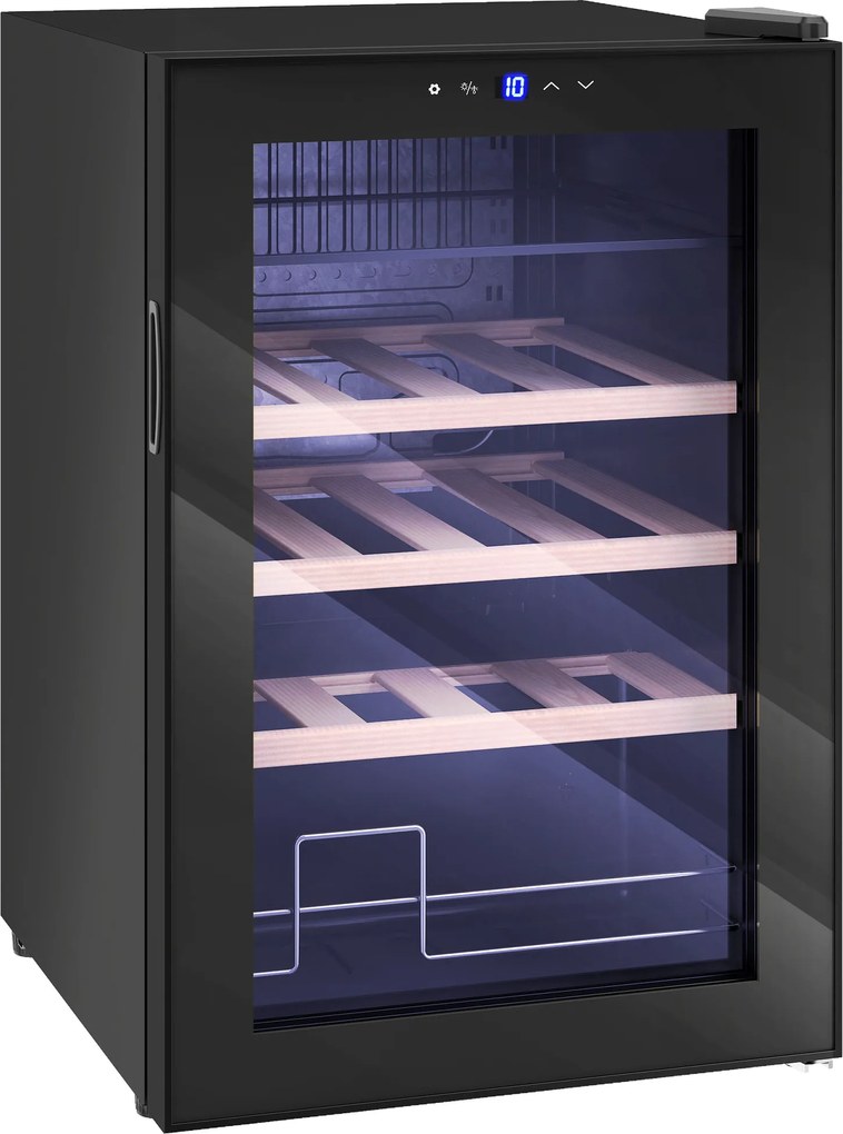 HOMCOM Adega Refrigerada para Vinho 53L com Prateleiras Ajustáveis para 12 Garrafas e 25 Latas, 43x45x64 cm, Preto | Aosom Portugal