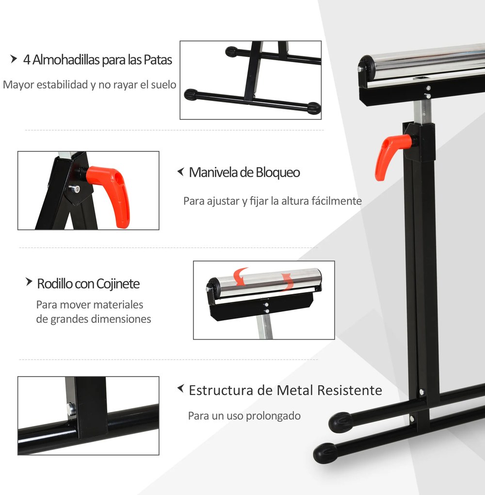 Cavalete Telescópico com Rolo Dobrável e Altura Ajustável entre 68-110cm com Manivela de Bloqueio Carga Máx. 60/90kg Preto e Prata
