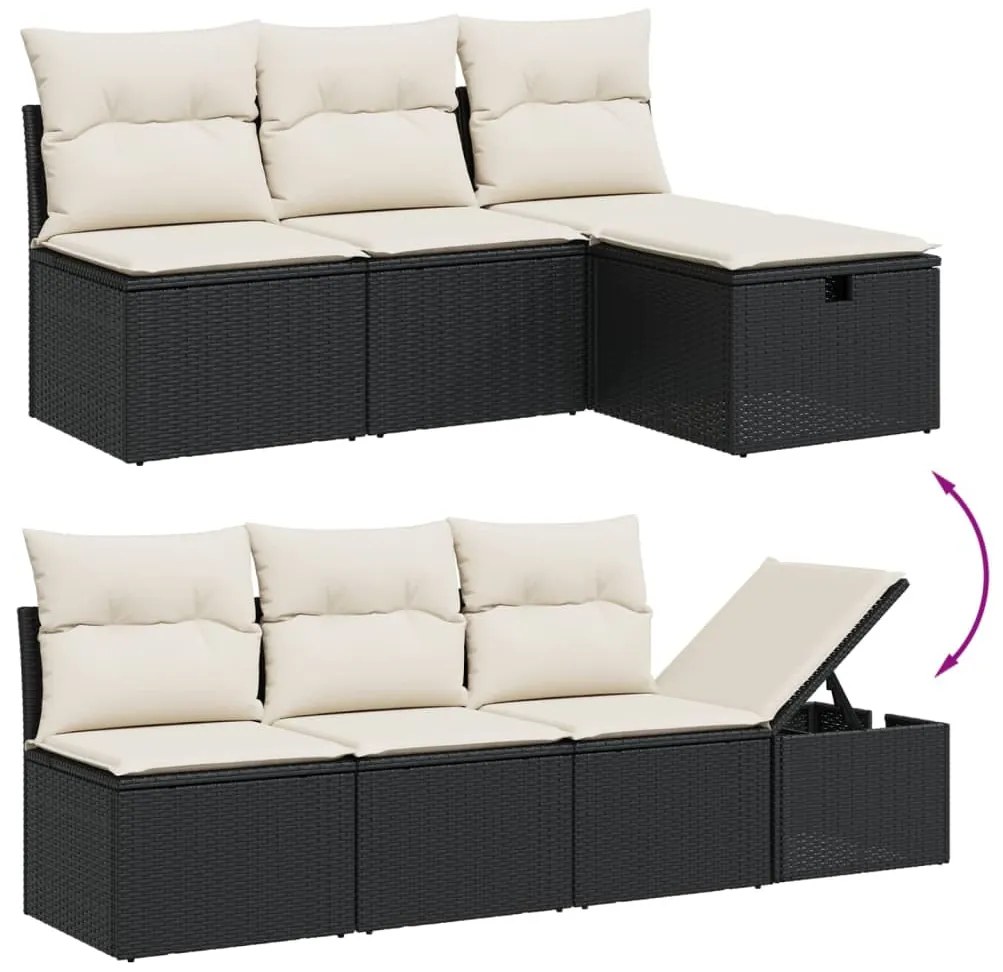 8 pcs conjunto sofás de jardim com almofadões vime PE preto