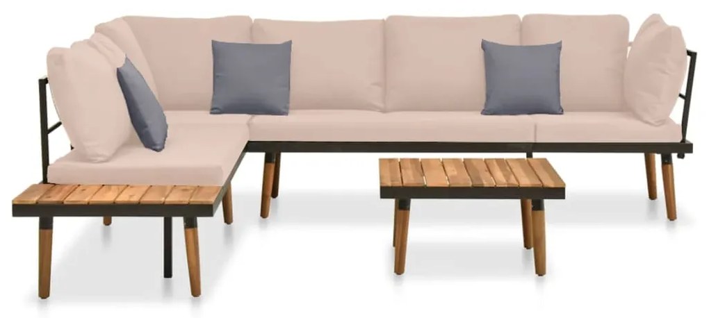 4 pcs conj. lounge jardim c/ almofadões madeira acácia maciça