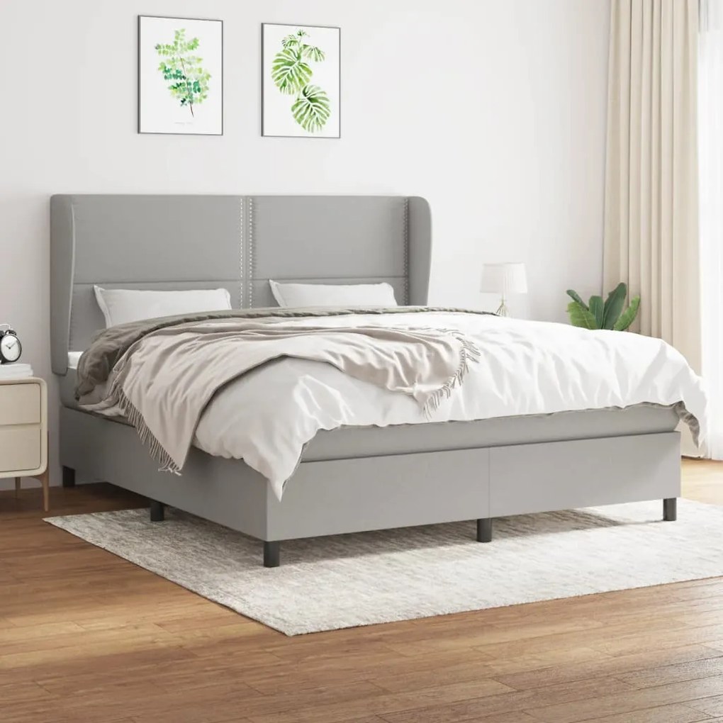 vidaXL Cama com molas/colchão 160x200 cm tecido cinzento-claro
