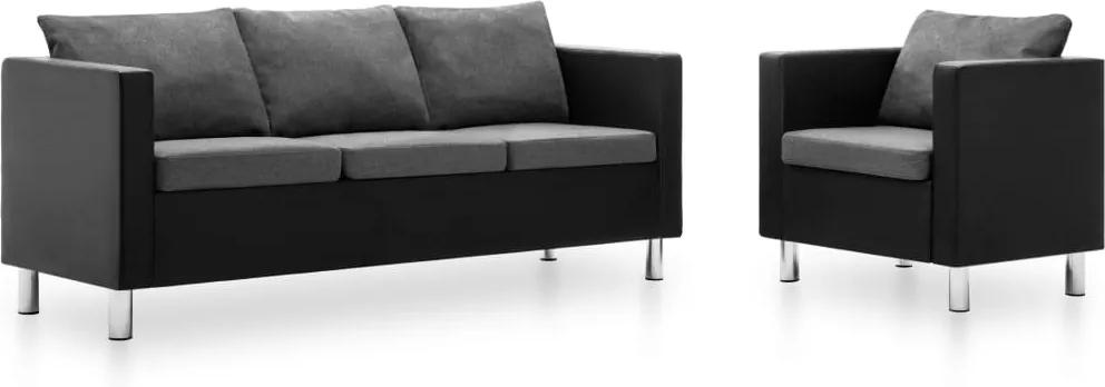 Conjunto de sofás couro artificial 2 pcs preto e cinzento-claro