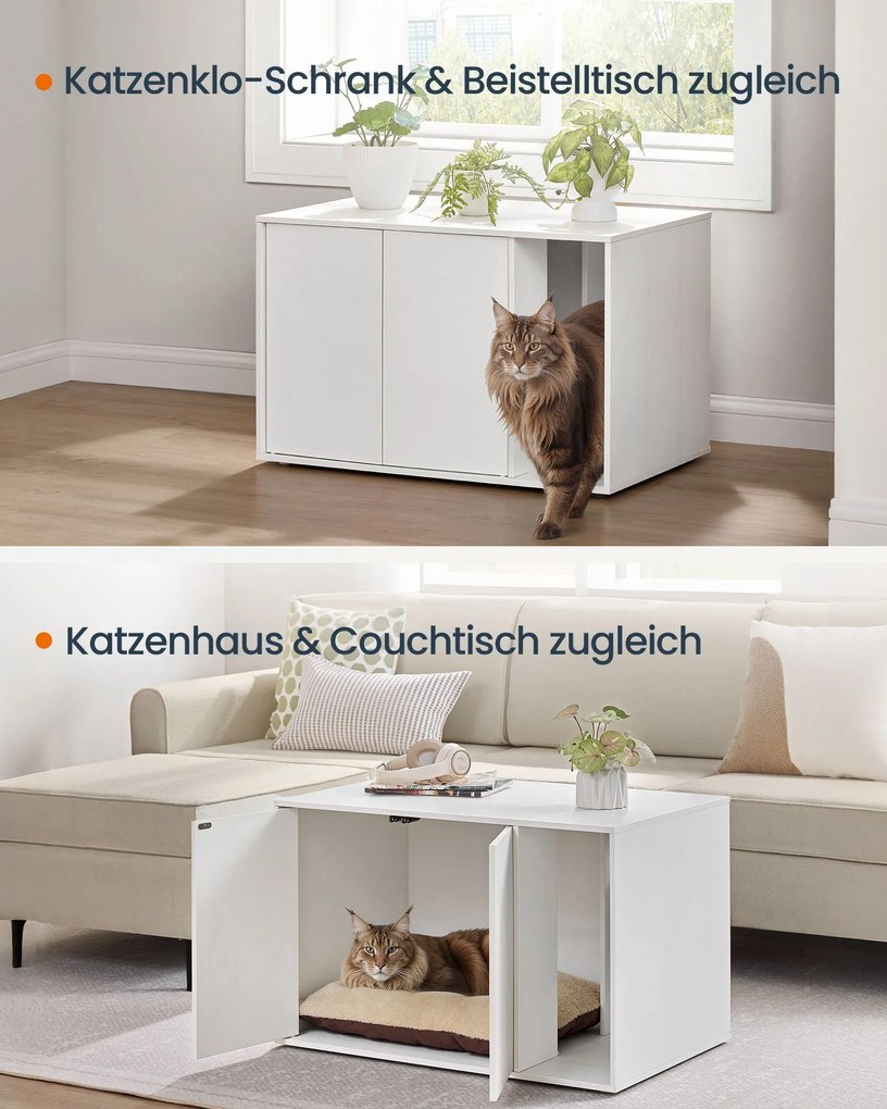 Armário para caixa de areia gatos com portas de abertura fácil para gatos grandes 80 x 50 x 50 cm Branca
