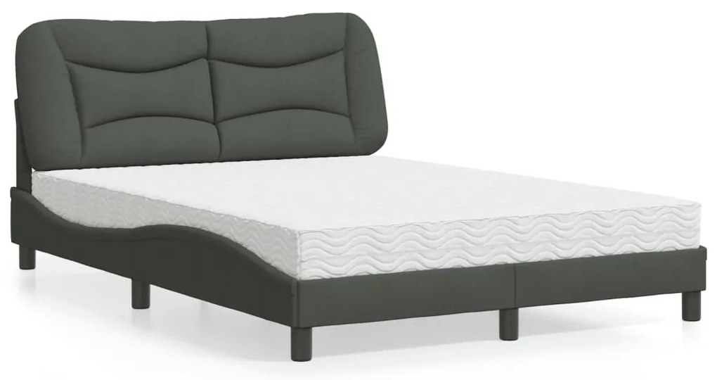 Cama com colchão 140x200 cm tecido cinzento-escuro