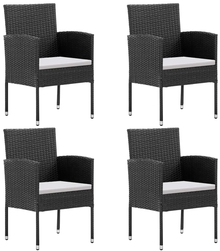 5 pcs conjunto de jantar p/ jardim c/ almofadões vime PE preto