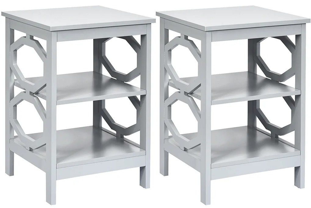 2 x Mesas de cabeceira 3 camadas decoração de mesa lateral em formato ômega mesa lateral para sofá quarto sala corredor 40 x 40 x 61 cm Cinzento