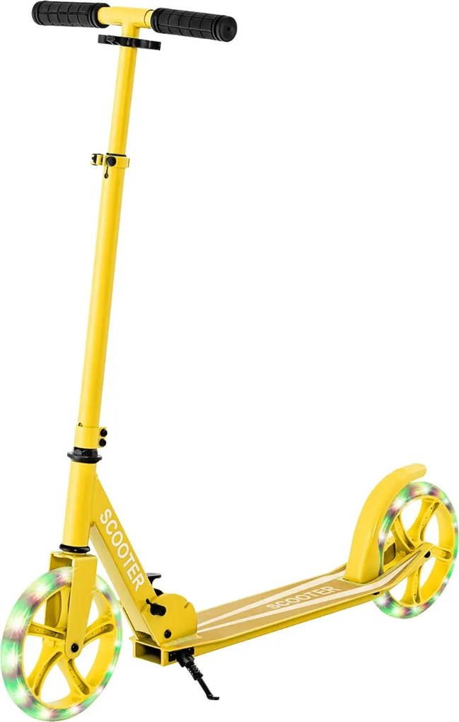 Trotinete para crianças com plataforma de alumínio, guiador ajustável em 3 posições e alça para crianças Amarela