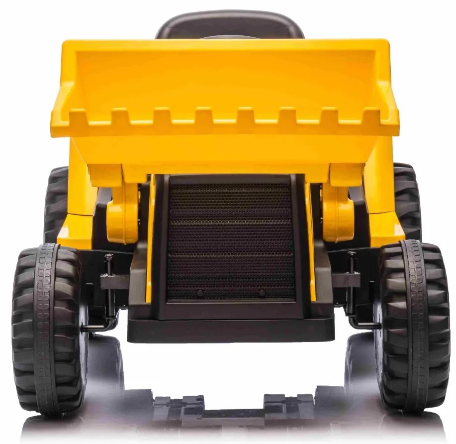 Escavadora eléctrica Crianças 12V Caterpillar licenciado, com Pá Frente, assento individual, cor amarela, entrada USB para leitor de MP3, tração trase
