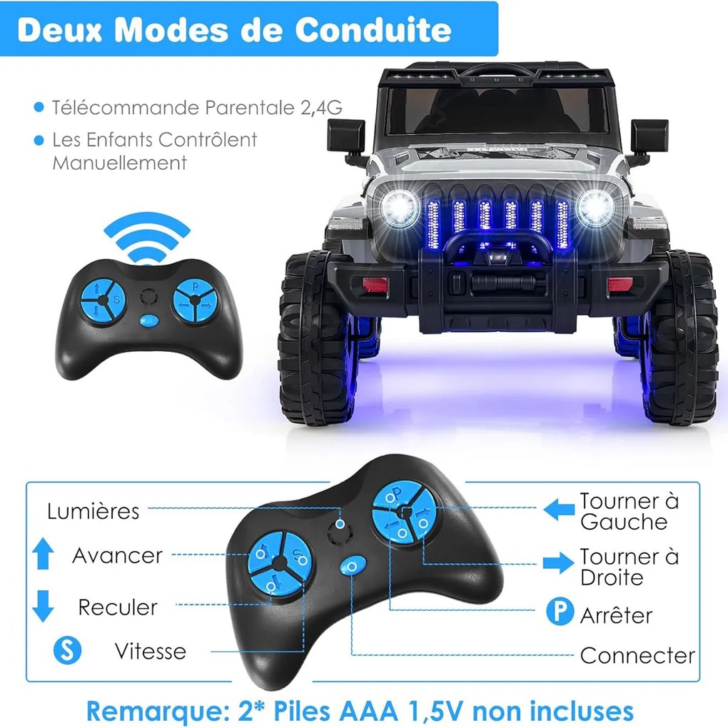 Carro elétrico 12V/7Ah para crianças, controle remoto 2.4G, 2 motores, MP3, buzina USB, velocidade máxima de 6 km/h, 3 a 8 anos, cáqui