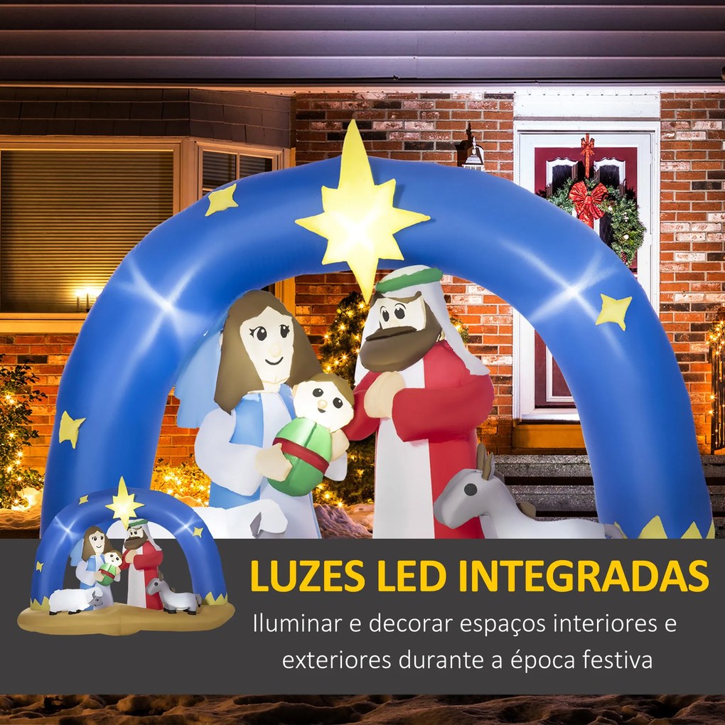 Decoração Insuflável de Natal 157cm com Luzes LED IP44 Incluí Inflador Tipo Arco Biblico do Nascimento de Jesus para Festas Jardim Exterior 206x95x157cm Multicor