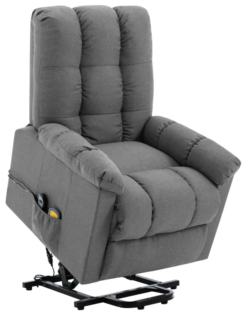 vidaXL Poltrona elevatória de massagens tecido cinzento-claro