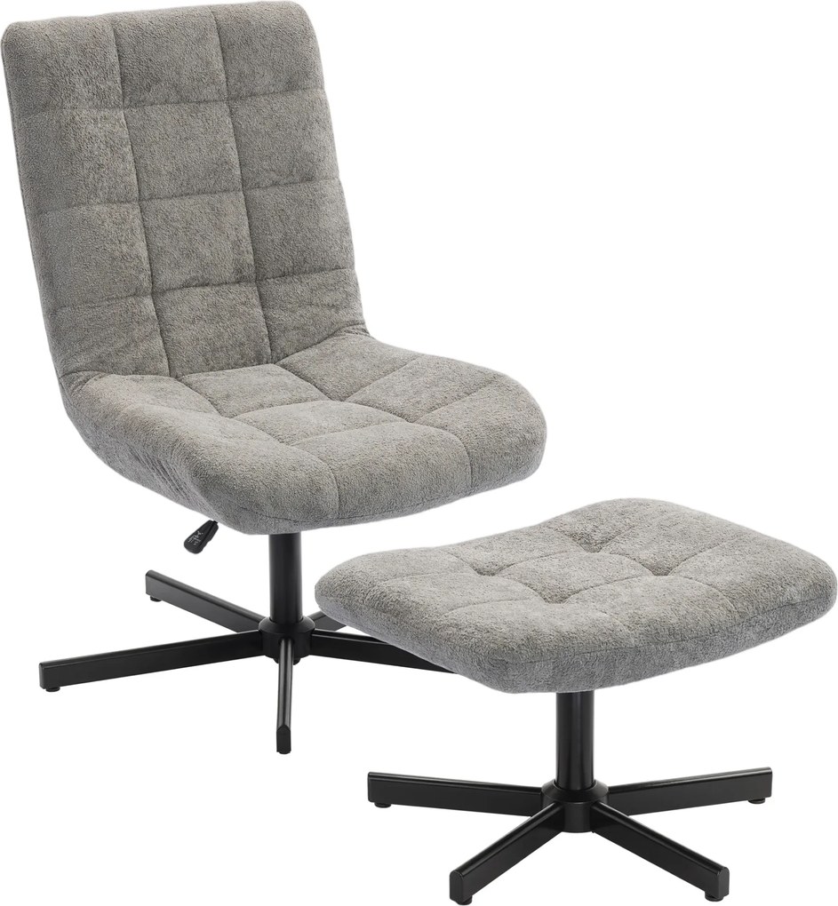 Poltrona de sala com apoio para os pés, cadeira giratória, altura ajustável, encosto reclinável, 66 x 80 x 93-104 cm, cinzenta