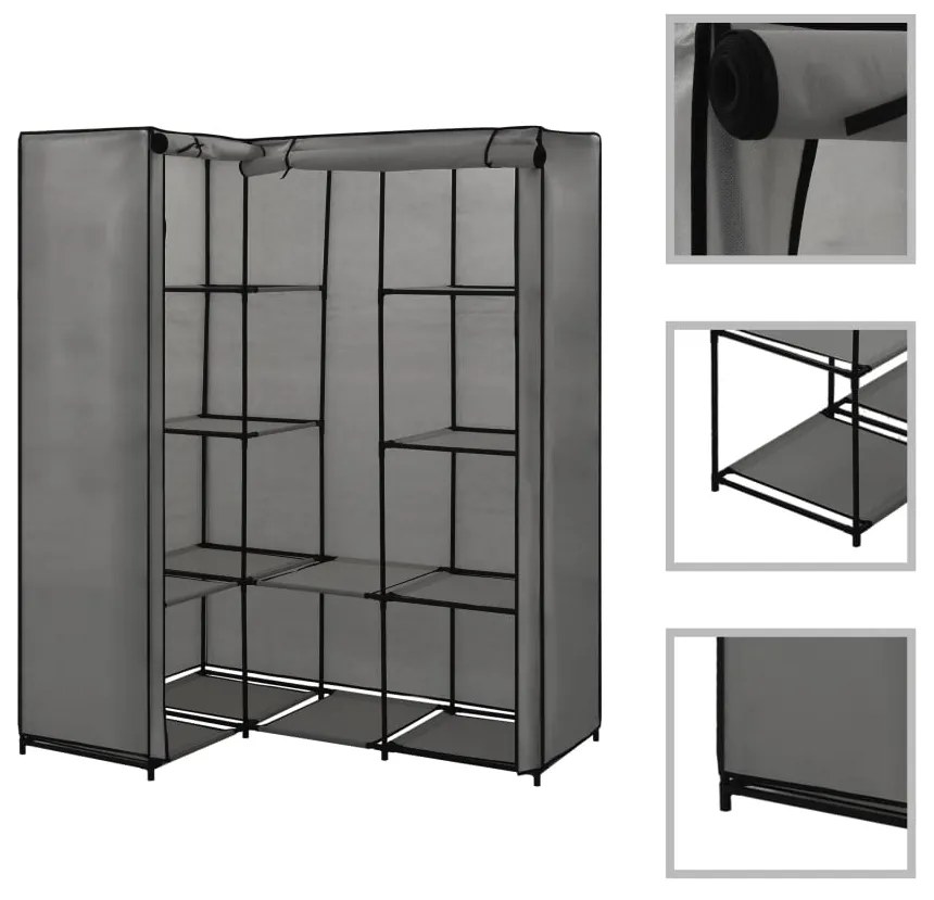 282452 vidaXL Roupeiro de canto 130x87x169 cm cinzento