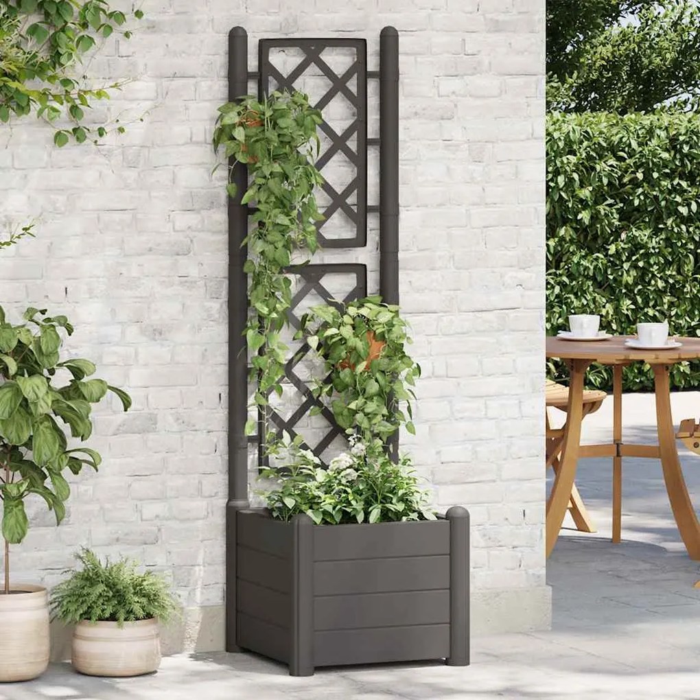 Vaso/floreira de jardim com treliça 43x43x142 cm PP antracite
