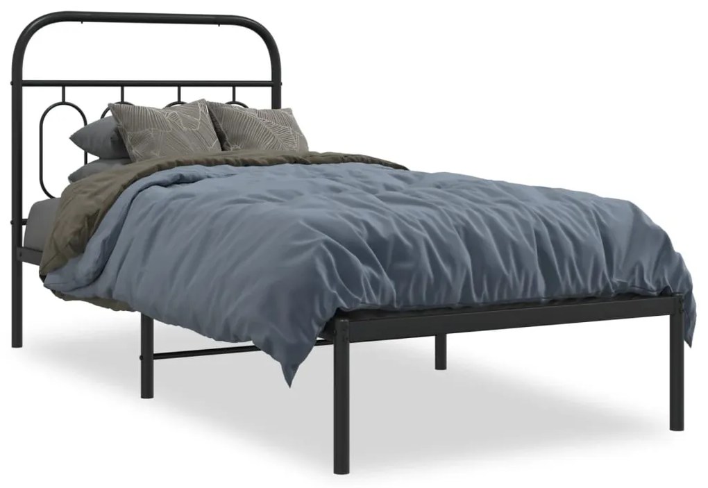 Estrutura de cama com cabeceira 90x200 cm metal preto