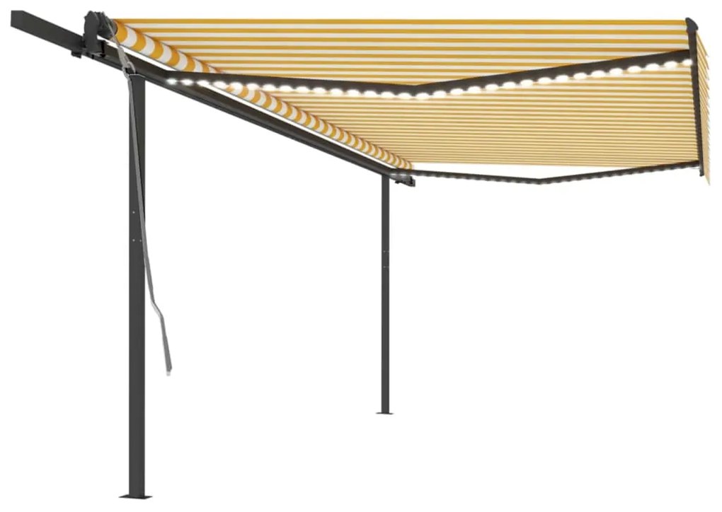 vidaXL Toldo automático LED e sensor de vento 5x3 m amarelo e branco