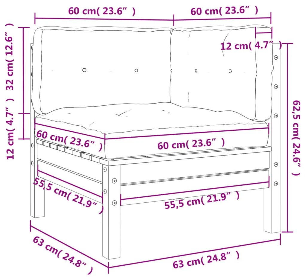 Sofás de canto p/ jardim 2 pcs c/ almofadões pinho impregnado