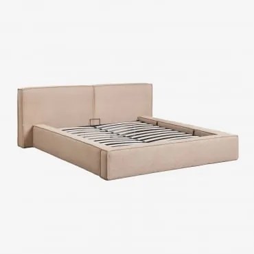 Cama Com Estrado Elevatório Estofada Lunari Bouclé Castanho Areia Claro & 160 X 200 Cm & Sem Colchão - Sklum