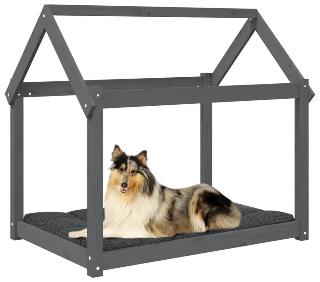 Cama para cães 101x70x90 cm madeira de pinho maciça cinza