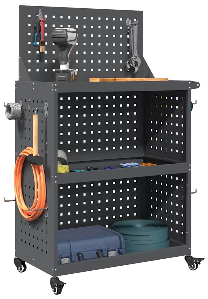 Carro de Ferramentas com prateleira com roda Antracite 65 x 35 x 111 c