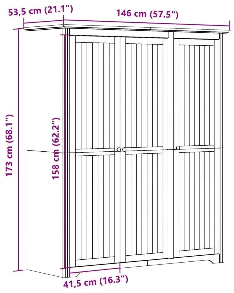 Roupeiro BODO 146x53,5x173 cm madeira de pinho maciça cinzento