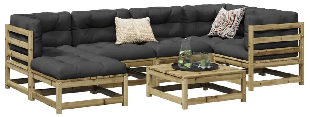 7 pcs conjunto sofás de jardim c/ almofadões pinho impregnado