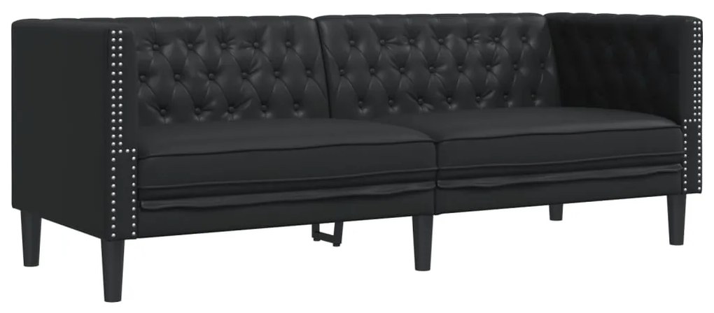 3 pcs conjunto de sofás chesterfield couro artificial preto