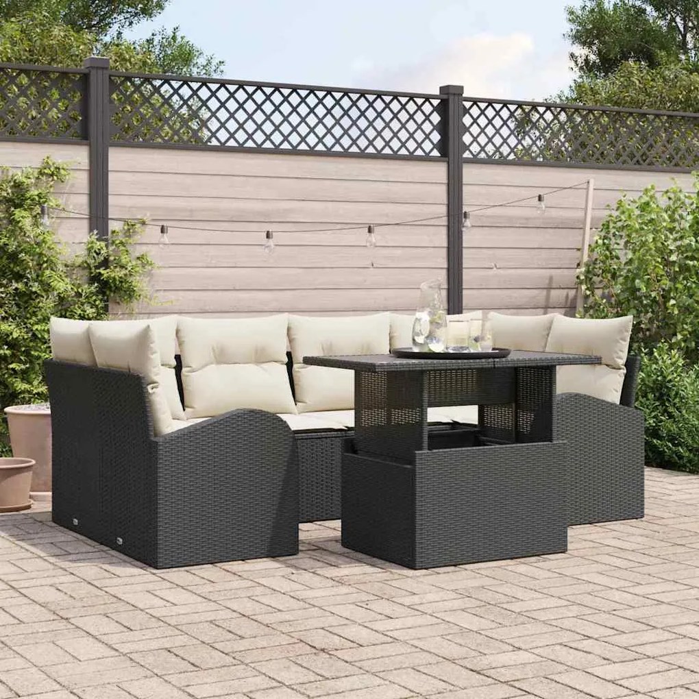 vidaXL Conjunto de Sofá de Jardim 7 pcs Preto Rattan Sintético