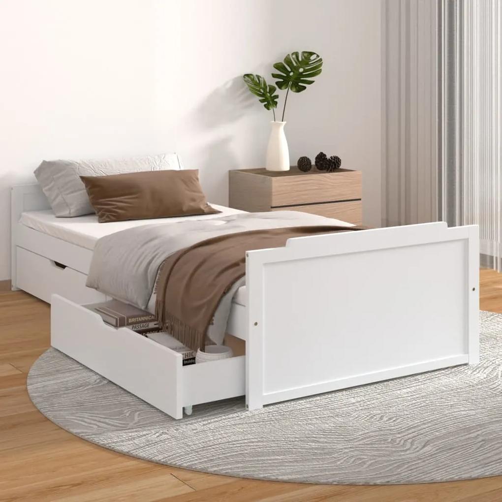 Estrutura de cama com gavetas 90x200 cm pinho maciço branco