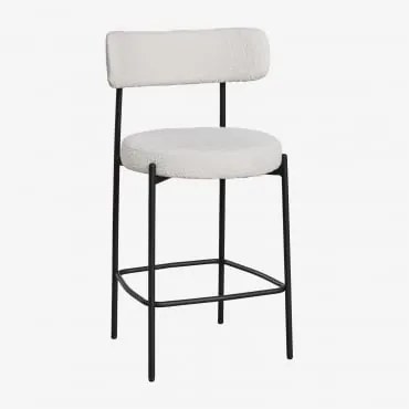 Pacote De 4 Bancos Altos Estofados Anisa 65 Cm Com Encosto Negro & Bouclé Branco - Sklum