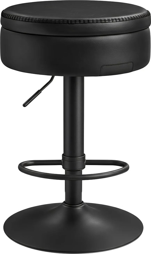 Banco de bar giratório em 360°, 41 x 41 x (61,5-81) cm com altura ajustável, com espaço de arrumação preto